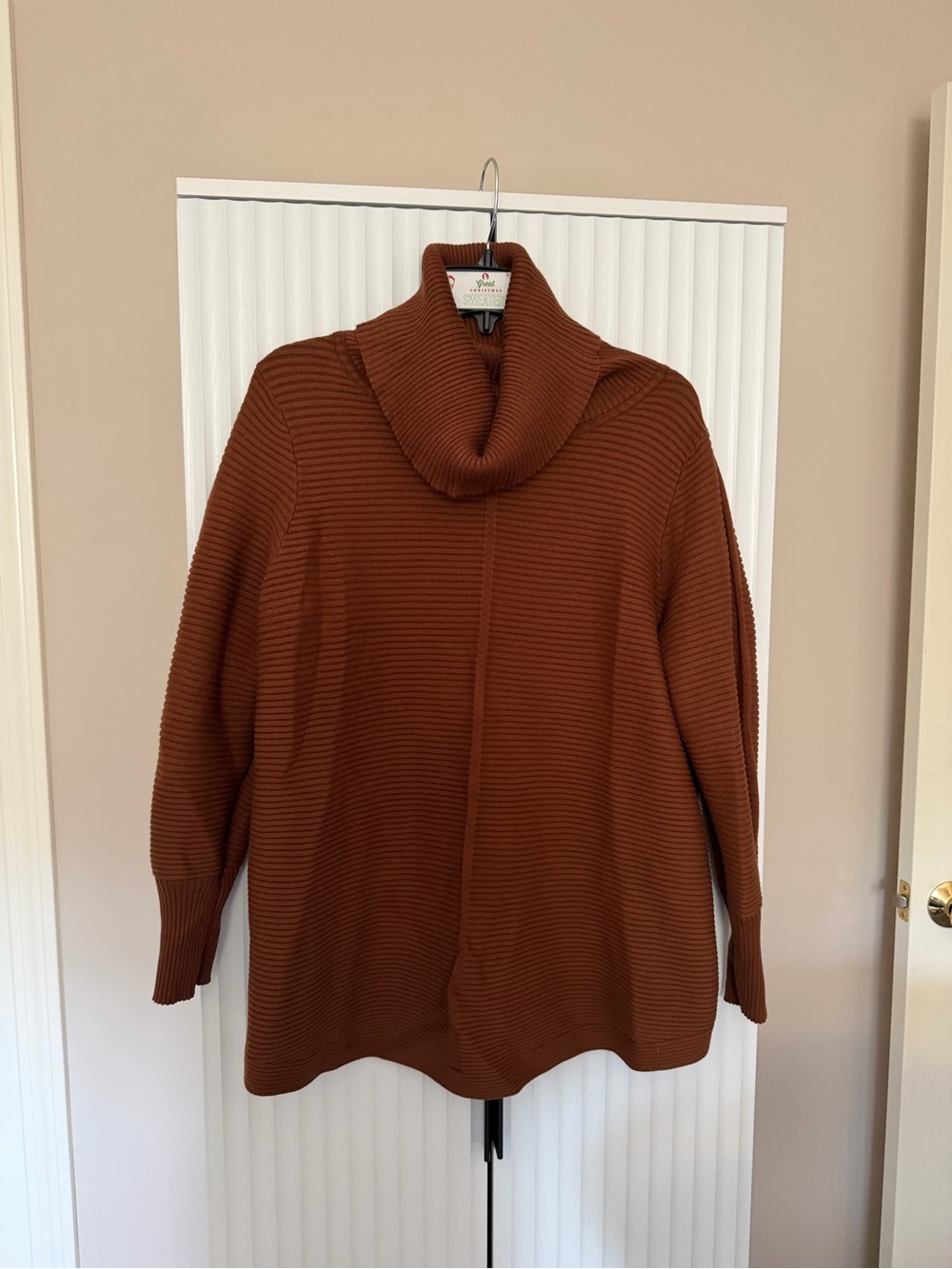 Cyrus Ribbed Cowl Neck Sweater - Rust Brown 1X